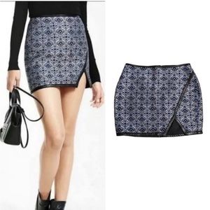 Express Embroidered Faux Leather Trim Mini Skirt